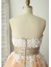 Strapless Ivory Lace Champagne Tulle Knee Length Prom Dress